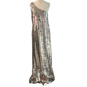 NWT Anthropologie Maeve One Shoulder Silver Sequin Maxi Dress XL
